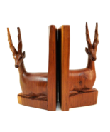 Hand Carved Teak Wood Folk Art Deer Antelope Gazelle Impala Base Book En... - $1,693.32 MXN