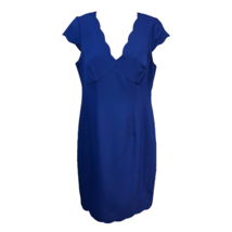 Adrianna Papell Womens Sheath Dress Blue Scalloped Neckline V Neck Cap Sleeve 10 - £39.59 GBP
