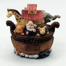 Noah&#39;s Ark with Noah Hinged Trinket Box Resin Vintage Animals - £7.32 GBP