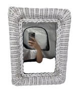 Vintage Square White Wicker Mirror 16x12&quot; Rectangle Boho Shabby Chic Cot... - $473.02 MXN