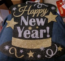 "Happy New Year" Medium Glitter Sign, Black, Silver, Gold, 11.5" x 11.5", 1ct - $4.95