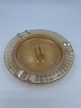 VTG Ash Tray Marigold Carnival Glass Iridescent Checkerboard Peach Pink Gold - £12.92 GBP