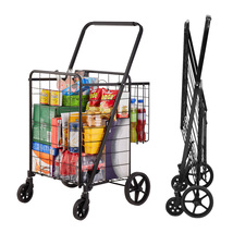 VEVOR Folding Shopping Cart 110LBS Double Baskets 360° Swivel Wheels Uti... - $53.90