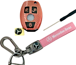 3 Button Key Fob Cover &amp; Keychain Kit for MERCEDES BENZ Rose Gold - £10.37 GBP