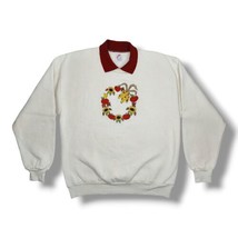 Vintage Jerzees Women&#39;s Large Sweatshirt White Collared Embroidered Fall Pumpkin - £16.69 GBP