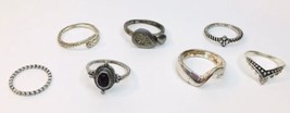 Estate Find Ring Lot 7 Pc Silver Tone No Missing Stones - £17.38 GBP