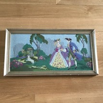 Vintage Large Needlepoint of Victorian Courting Couple with Trees &amp; Gazebo in  - £30.44 GBP