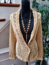 Coldwater Creek Women&#39;s Yellow Cotton Long Sleeve Cardigan Knit Sweater Size L - £19.67 GBP