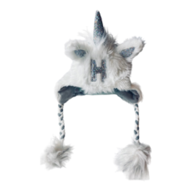 Justice Girls Winter Unicorn Hat Earflaps Tassels Multicolor Sequin Initial H OS - $24.22