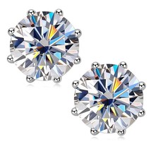 Real 2 Carat Moissanite Stud Earrings With GRA 8 Claws For Women 100% 925 Sterli - £51.21 GBP