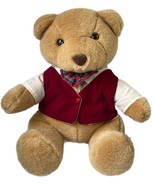 Vtg 80s Arts Toy Stuffed Teddy Bear Plush Animal Furry Red Vest Plaid Bo... - £14.24 GBP