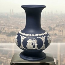 Vintage Wedgwood England Dark Portland Blue Jasperware Vase Urn Neoclassical 5&quot; - £28.14 GBP