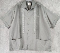 Disenos Alaro Shirt Mens 48 Gray Guayabera Vintage Button Up Short Sleeve - £42.67 GBP
