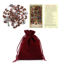 Stations of the Cross Chaplet Rosary Wood Beads, Prayer Card &amp; Bag Lent Catholic - £15.72 GBP