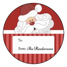 12 Personalized Christmas Gift Tags Stickers Labels 2.5&quot; Santa X-mas Red White - £9.24 GBP