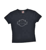 Harley Davidson T Shirt Womens M Black Studded Logo Motorcycle Biker - £12.90 GBP