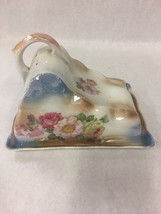 VINTAGE porcelain cheese done server with Lid Handle Mid Century Floral ... - $49.49