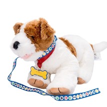 Build A Bear Puppy Dog Plush 14&quot; Jack Russell Terrier White Brown Leash ... - £15.53 GBP