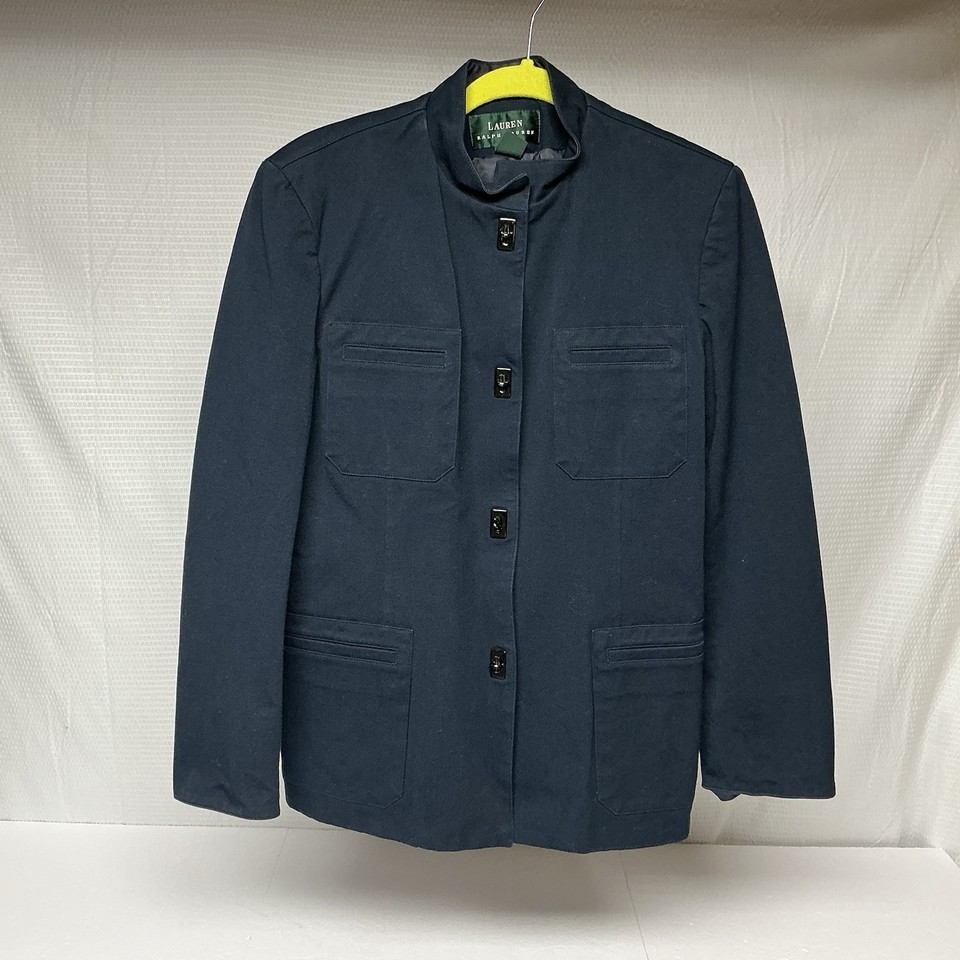 Lauren Ralph Lauren Women&#39;s Military Blazer Jacket Navy Blue Leather Tri... - $46.66