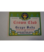 CROWN CLUB Grape Soda  Crown Bottlers Jefferson  WIS   Label . inv,14 - $6.00