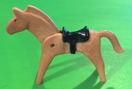 Vintage 1970s Geobra Playmobil  Horse with Saddle  Animal Toy - Light Brown - £7.43 GBP