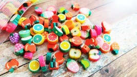 50 Polymer Clay Fruit Beads Assorted Lot 7mm to 12mm Food Jewelry Supplies Bulk - £4.80 GBP