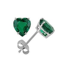 Created Green Emerald Heart Stud Earrings Basket Set Solid 10k White Gold - £50.91 GBP