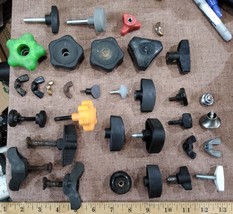 9AA46 ASSORTED MALE AND FEMALE THREADED KNOBS, INCLUDING WINGNUTS AND MOWER - $11.29