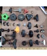 9AA46 ASSORTED MALE AND FEMALE THREADED KNOBS, INCLUDING WINGNUTS AND MOWER - $11.29