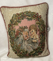 Christmas pillow Santa Tapestry corded edge pink back elegant Riverdale Made USA - £14.85 GBP
