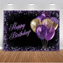 Purple Birthday Backdrop Happy Birthday Glitter Dots Adult Women&#39;S Party Decorat - £22.55 GBP