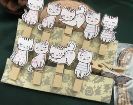 Cute Cat Wooden Clips,children&#39;s birthday Hanging Decorations,wooden clothespins - £5.70 GBP+