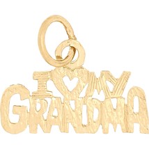 14K Yellow Gold I Love Heart Grandma Charm with 18&quot; Gold Cable Chain &amp; Gift Box - £84.17 GBP
