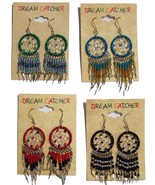 2 PAIR ASST COLOR DREAM CATCHER EARRINGS W SEED BEADS surgical steel womens - $254.05 MXN