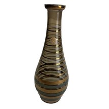 bohemia glass czechoslovakia MCM Smokey Brown Gold Striped Glass decanter Vase - £27.48 GBP