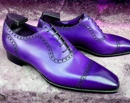 Oxford Purple Derby Cap Toe Men&#39;s Real Leather Party Wear Dress Leather Shoes - £112.11 GBP+