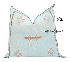 Set Of 2 Handmade &amp; Hand-Stitched Moroccan Sabra Cactus Pillow Cushion Turquoise - £95.69 GBP