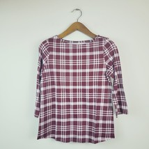 Charter Club Womens Large Harvest Wine Cotton Plaid 3/4 Sleeve Top NWT BR87 - £14.09 GBP