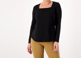 Attitudes by Renee Washed Cotton Long Sleeve Top BLACK, X-LARGE - £16.86 GBP