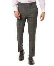 Tallia Mens Gray Windowpane Plaid Slim Pants - £44.43 GBP