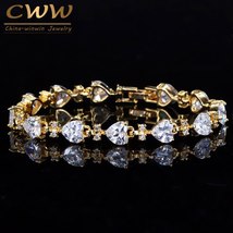 New Noble Heart Shape CZ Stones Light Yellow Gold Color Women Bracelets Wedding  - £15.98 GBP
