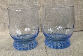 Mid Century Modern Misty Blue Swirl Juice Glass Set Of Two - $11.88