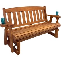 4ft Heavy Duty Porch Glider Bench with Cupholders in Cedar Finish - Made in USA - $1,383.41 CAD