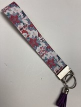 Wristlet Key Fob Keychain Faux Leather Christmas red poinsettia with Tas... - $6.90