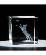 NEW Kitty Cat &amp; Butterflies 3D Crystal Cube Paperweight Laser Engraved 2... - $13.95