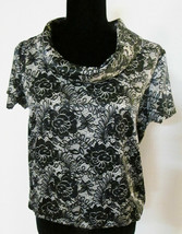 Axcess Liz Claiborne Black Ivory Floral Lace Print Cowl Neck Top Blouse ... - $10.00