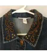 JM Collection Blue Jean Jacket With Beaded Embellished Collar Size 12 - $14.54