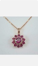 1.80Ct Round Cut Simulated Red Ruby Halo Flower Pendant 14K Yellow Gold Plated - £112.24 GBP