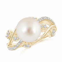 ANGARA South Sea Pearl Olive Leaf Vine Ring for Women, Girls in 14K Solid Gold - £1,288.94 GBP