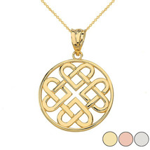  10K Solid Gold Woven Celtic Hearts Circle Pendant Necklace  - £112.44 GBP+